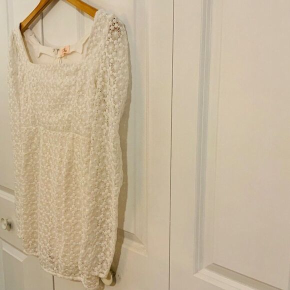 Camila Coelho Trista Ivory Lace Crocheted Long Sleeve Mini Dress Small - Picture 6 of 13